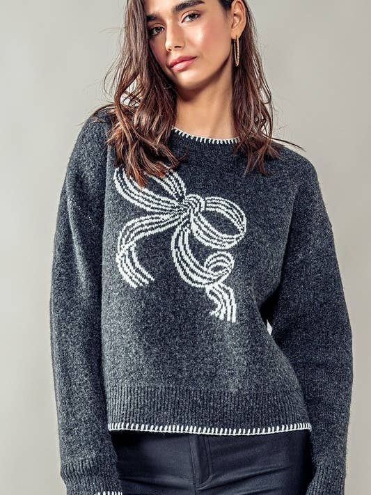 SWEET CHARCOAL BOW SWEATER