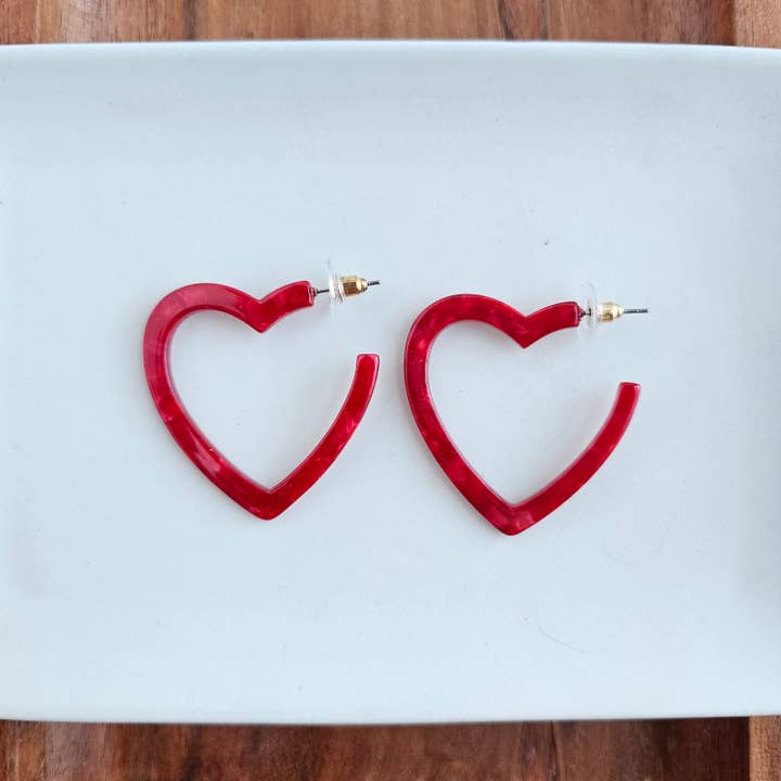 RED HEART HOOP EARRINGS