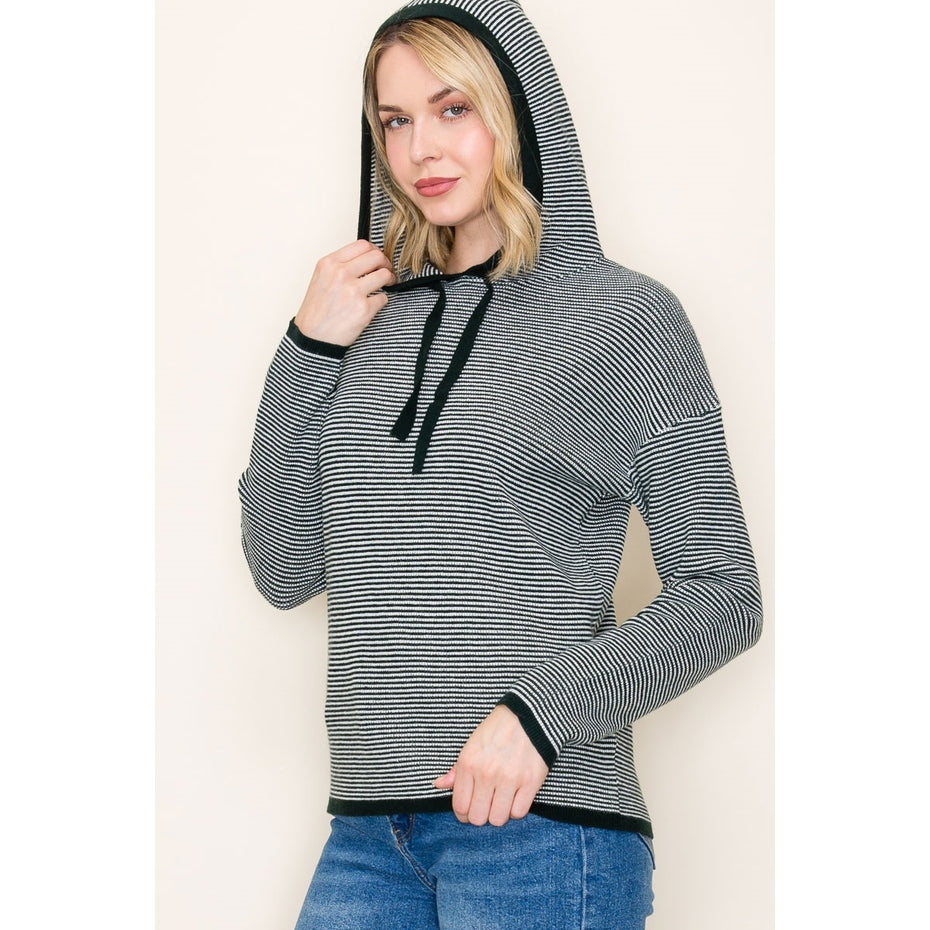 NAVY WAFFLE TEXTURE STRIPE HOODIE