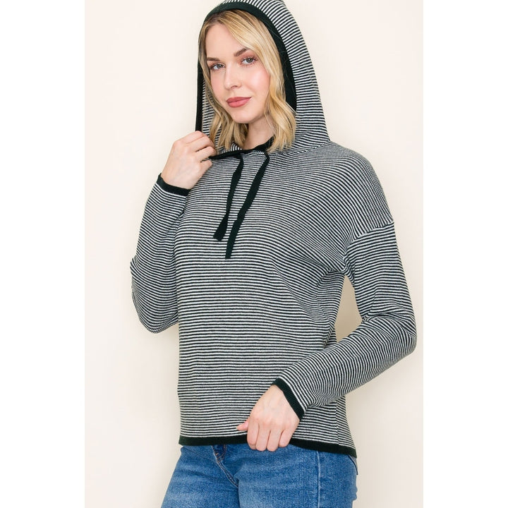 NAVY WAFFLE TEXTURE STRIPE HOODIE