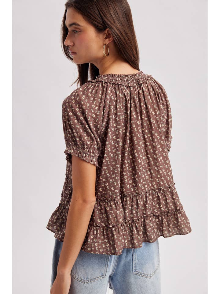 BRITT COCOA MINI FLORAL TOP