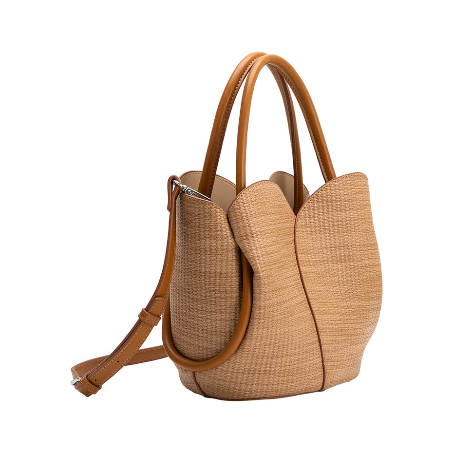 ZARA RAFFIA TULIP TOP HANDLE HANDBAG