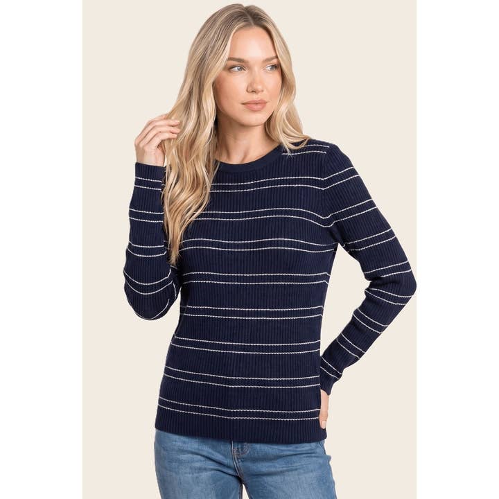 NAVY STRIPE RIBBED SWEATER