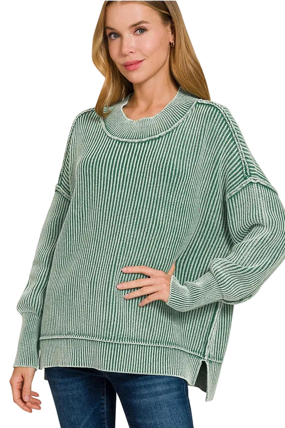 DARK GREEN RELAXED RIB SWEATER