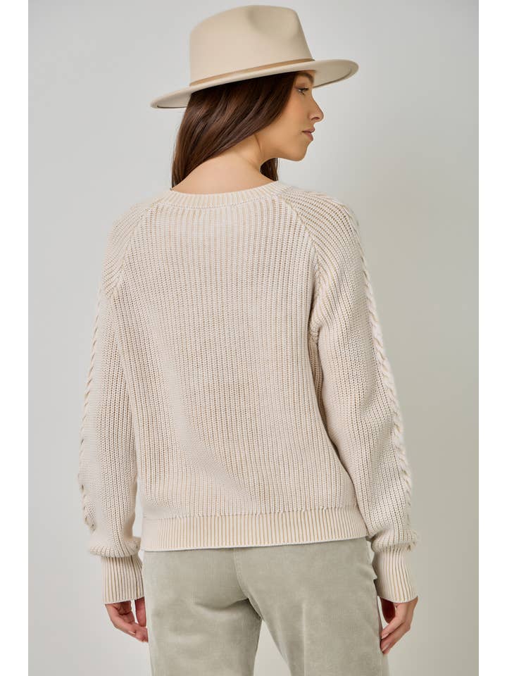 REGAN WASHED ALMOND CABLE SWEATER