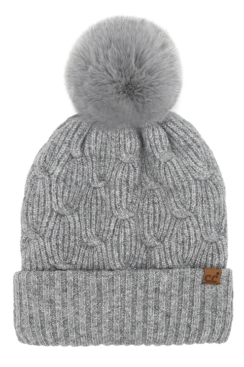 HEATHER GREY CHAIN LINK POM HAT