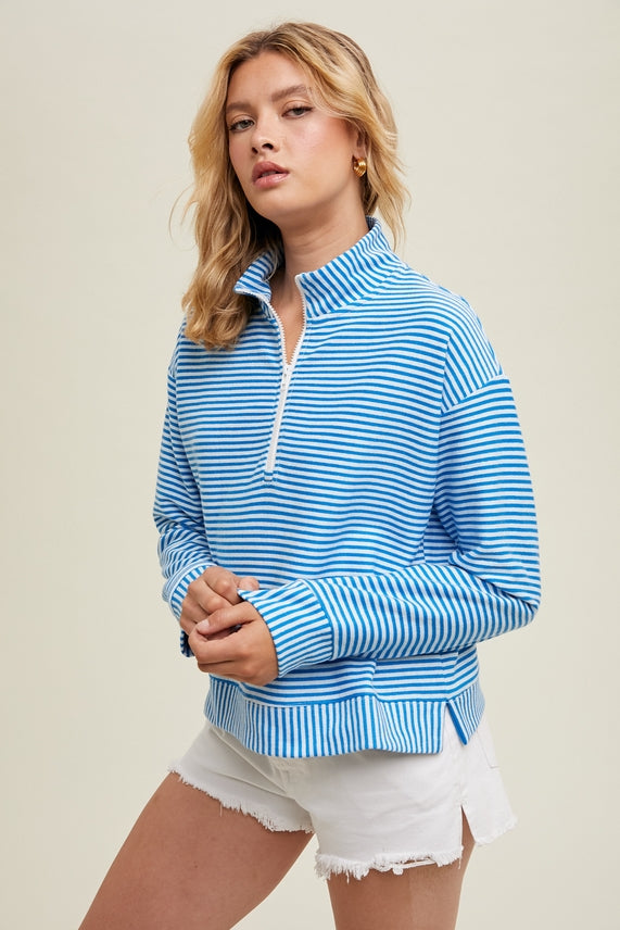 CAPRI BLUE STRIPE 1/2 ZIP PULLOVER