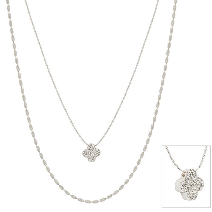 CLIVE SILVER DOUBLE CHAIN PENDANT NECKLACE