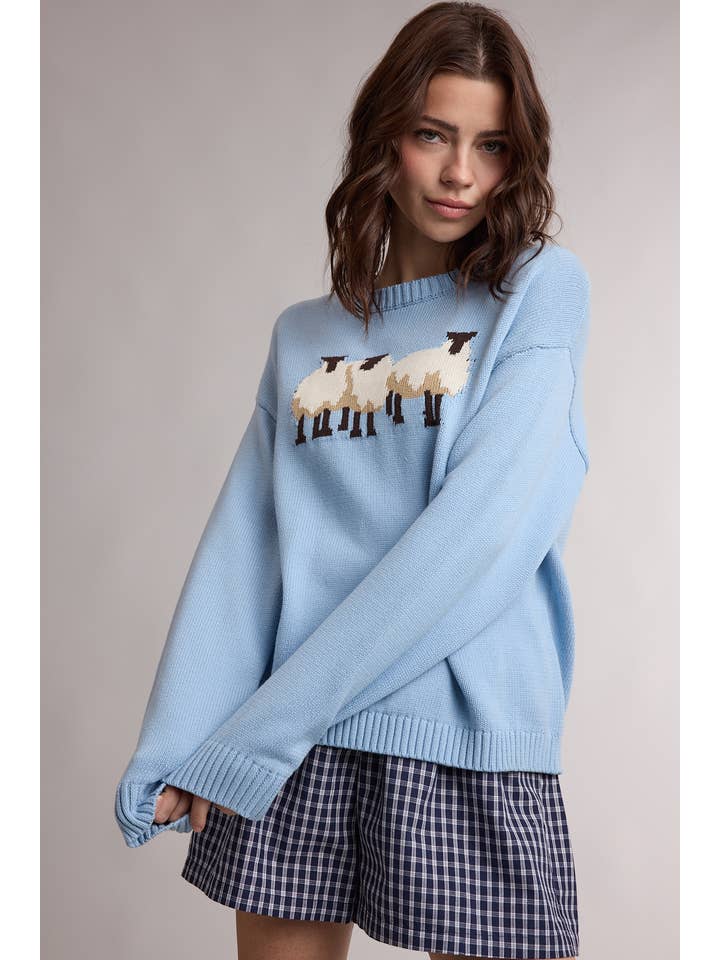 SKY BLUE SHEEP TRIO CREWNECK SWEATER
