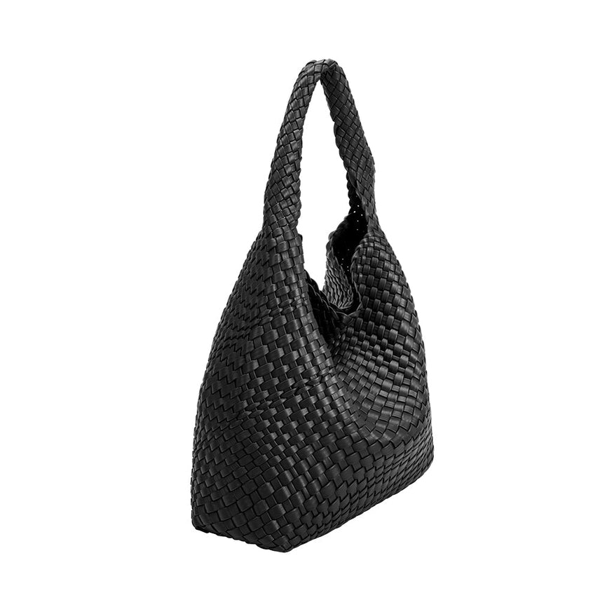 BLACK JOHANNA VEGAN WOVEN SHOULDER BAG

