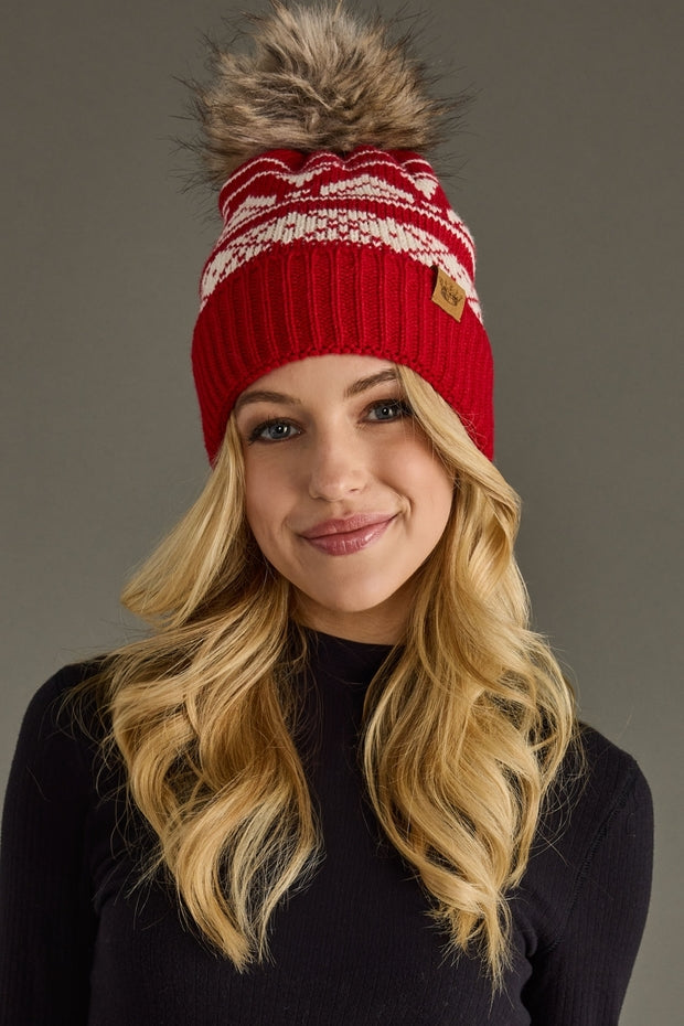 RED & CREAM FAIRISLE POM HAT