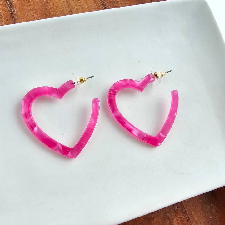 HOT PINK HEART HOOP EARRINGS