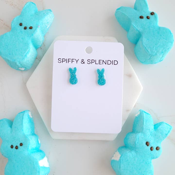 TURQUOISE GLITTER BUNNY POST EARRINGS