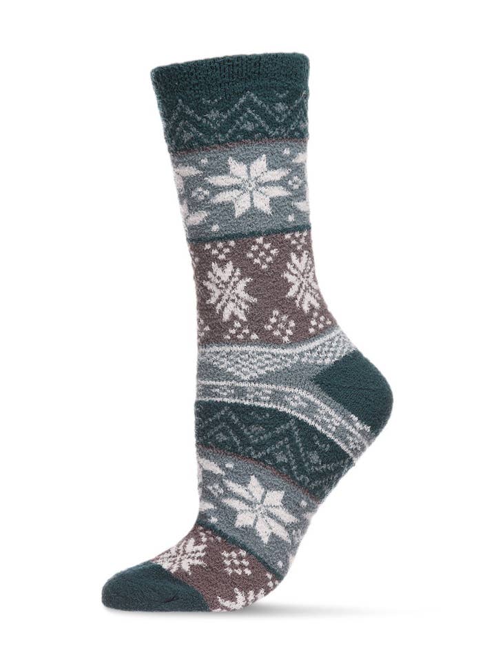 DUSTY TEAL SNOWFLAKE FAIR ISLE CREW SOCKS