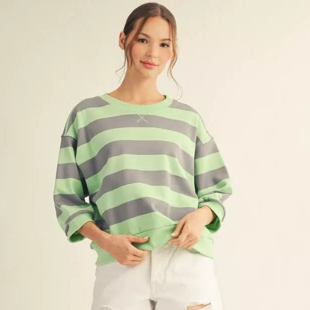 ABBIE MINT STRIPE CREW
