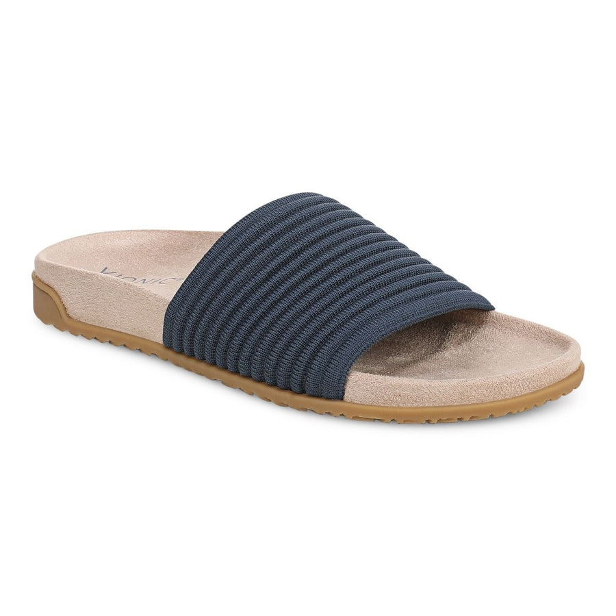 EVIE DARK DENIM KNIT SLIDE SANDAL
