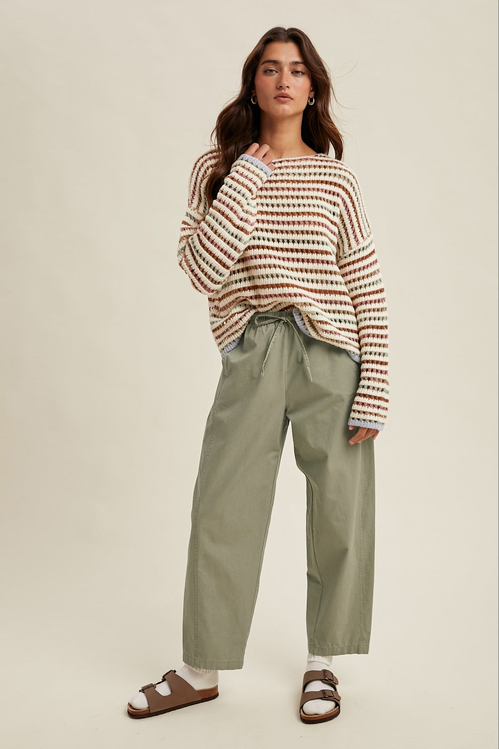 CARAMEL STRIPE CROCHET SWEATER