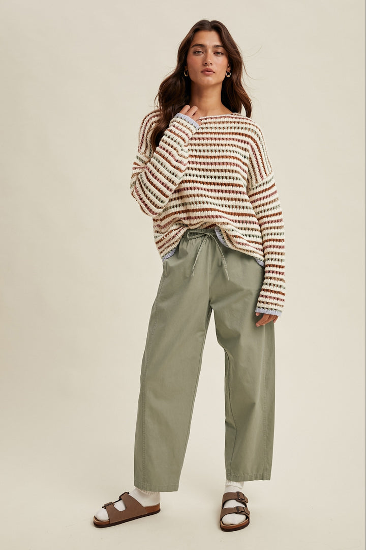 CARAMEL STRIPE CROCHET SWEATER