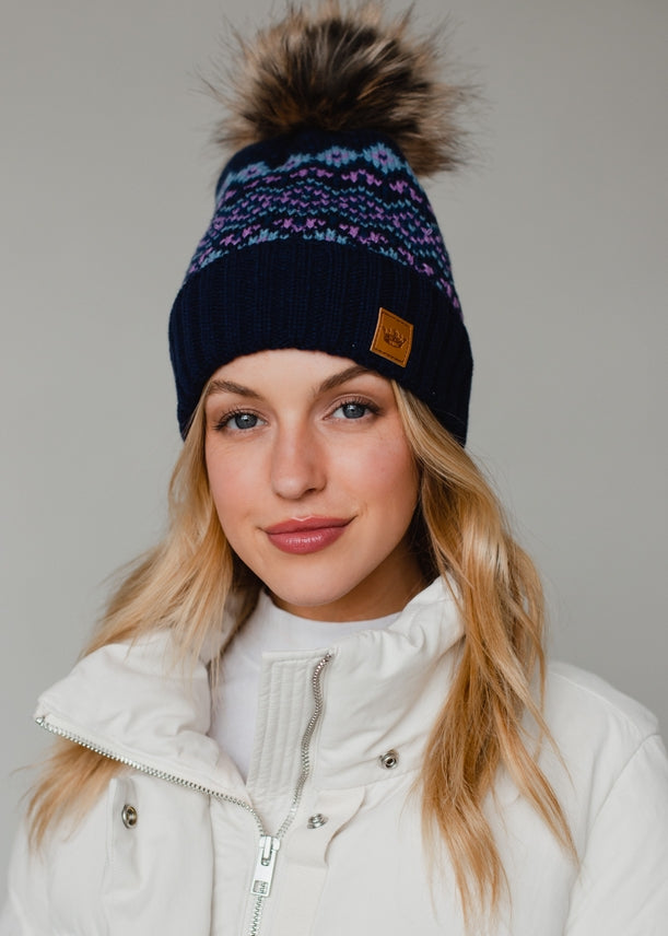 WINTER BLUE FAIR ISLE POM HAT
