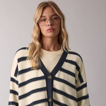 CONNIE NAVY & CREAM STRIPE CARDIGAN
