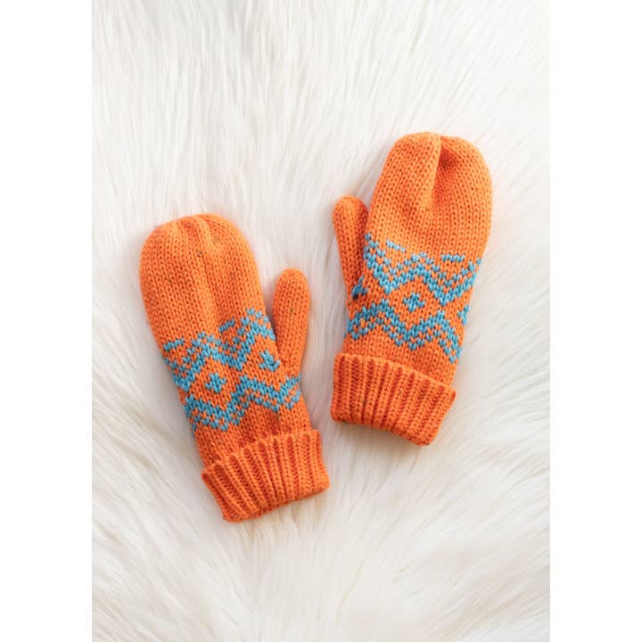 ORANGE & AQUA FLEECE LINED MITTENS
