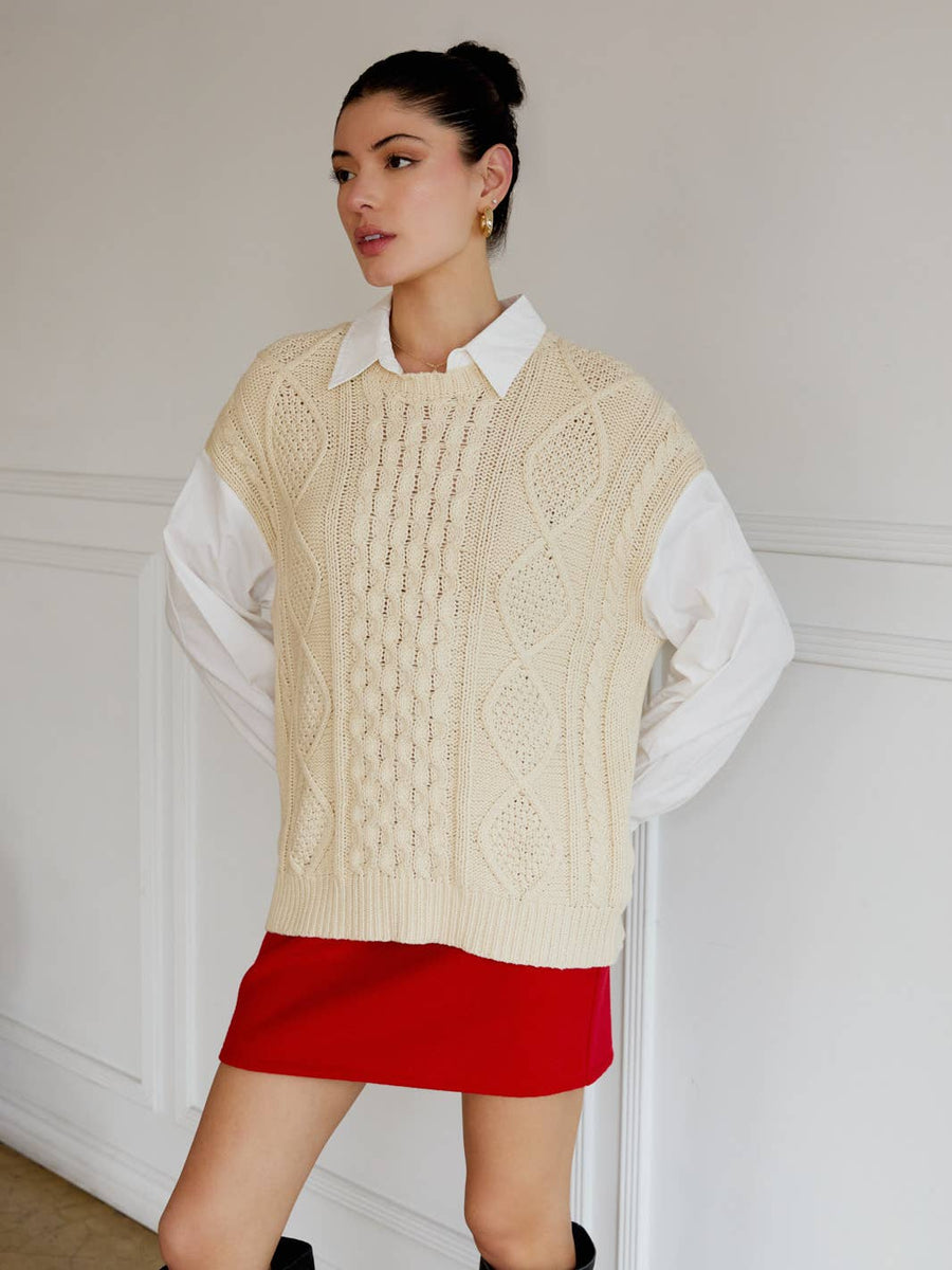 CREAM CABLE KNIT COMBO SWEATER VEST/SHIRT
