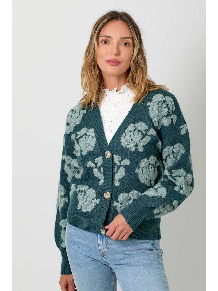 EMERALD FLORAL BUTTON DOWN CARDIGAN