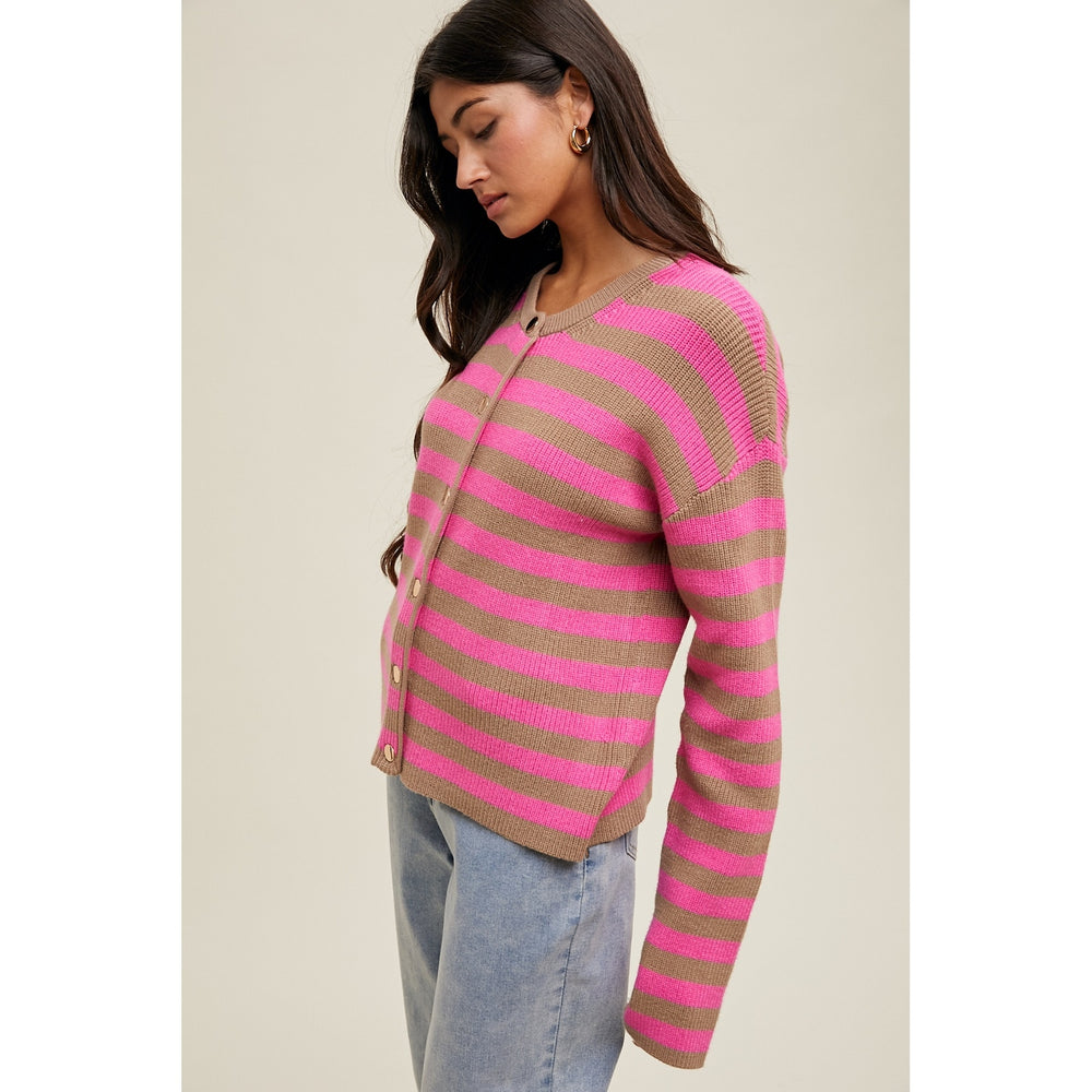 SERENA PINK & MOCHA STRIPE CARDIGAN

