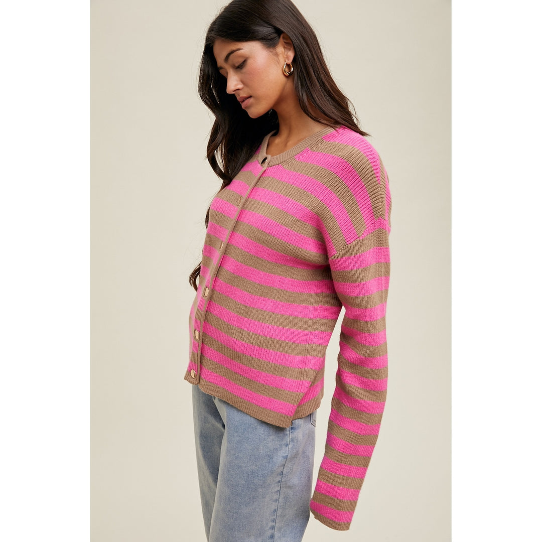 SERENA PINK & MOCHA STRIPE CARDIGAN