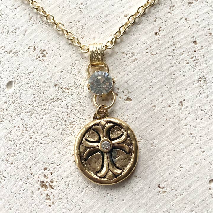 GOLD CROSS WITH CLEAR SWAROVSKI CRYSTAL NECKLACE