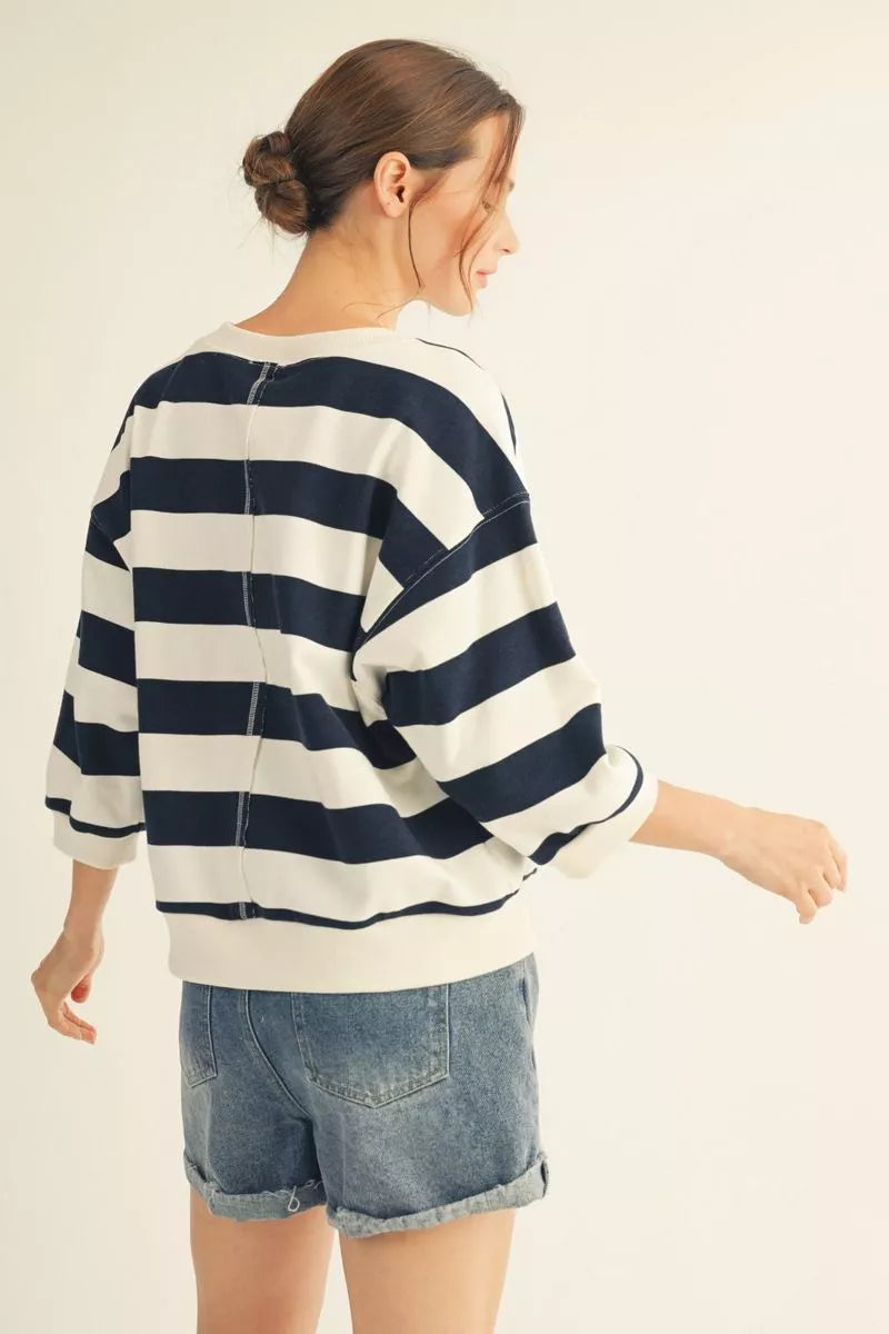 ABBIE NAVY & WHITE STRIPE CREW