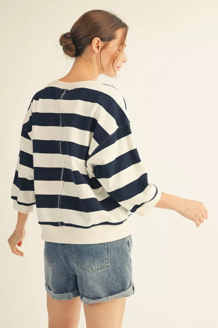 ABBIE NAVY & WHITE STRIPE CREW