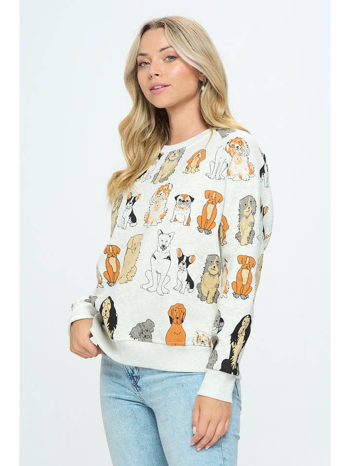 COLORFUL DOGS PRINT CREW SWEATSHIRT