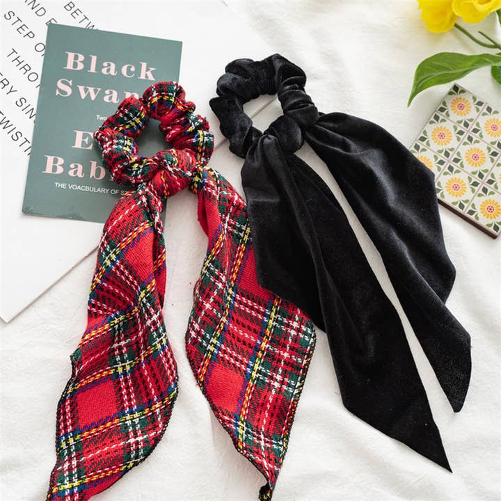 RED PLAID HAIR SCRUNCHIE SCARF
