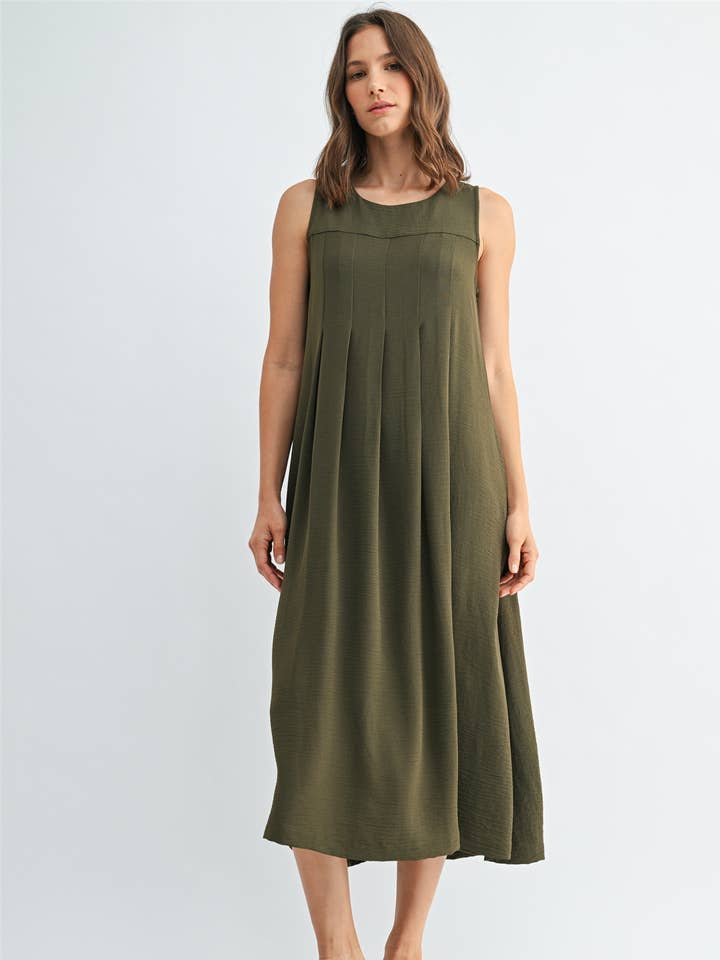 CONSTANCE SLEEVELESS PLEATED DRESS
