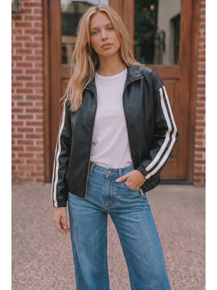 POSH STRIPE BLACK BOMBER JACKET