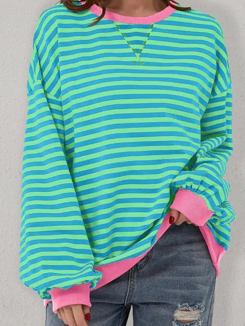 CACEY MINT STRIPE RELAXED FIT CREW