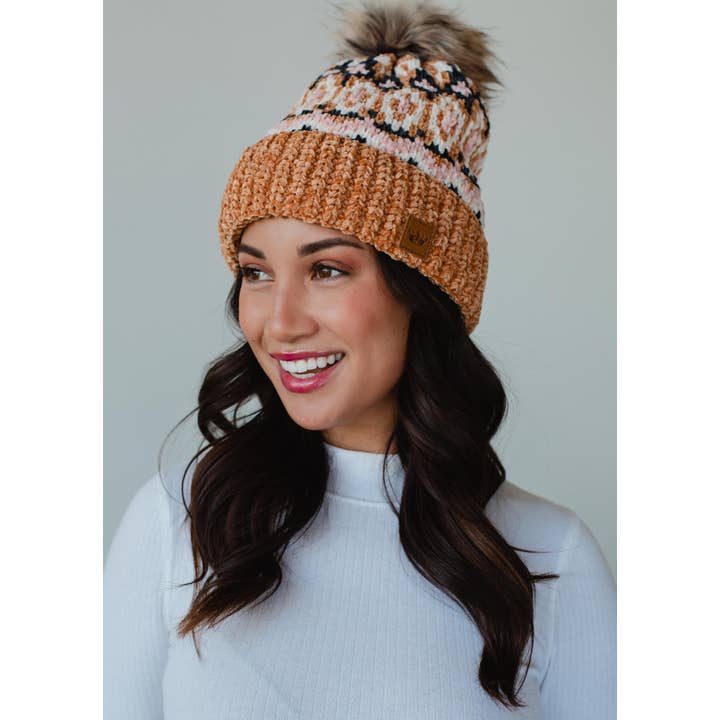 CAMEL MULTI FAIR ISLE POM HAT