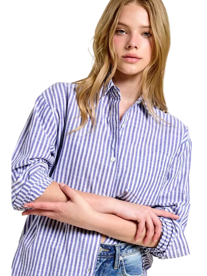 LILA BLUE & WHITE STRIPE SHIRT