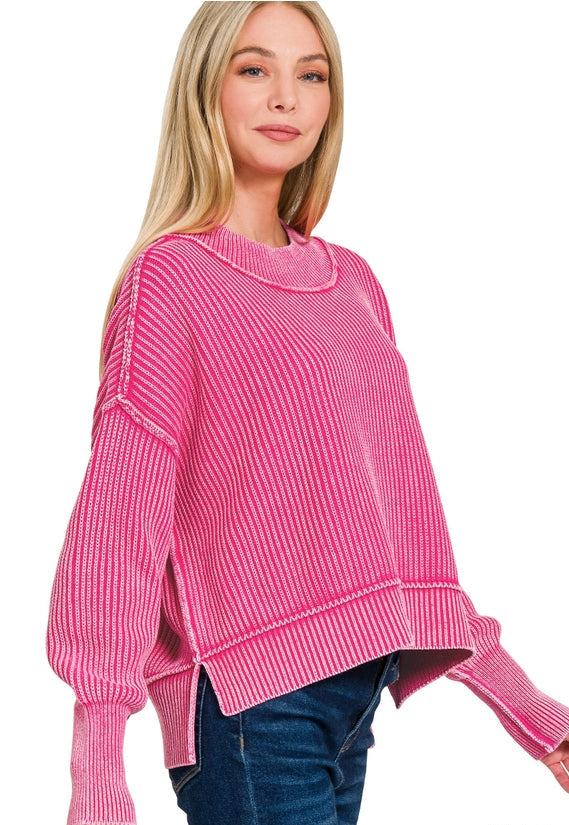 PINK MACY RIB KNIT SWEATER