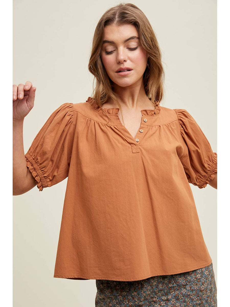 CAMEL PUFF SLEEVE SHIRT
