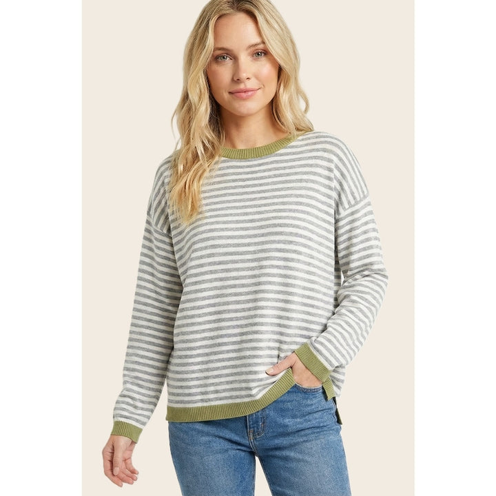 SAGE & HEATHER GREY STRIPE SWEATER
