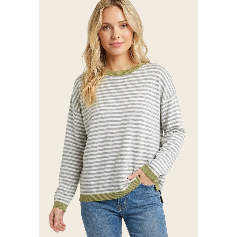 SAGE & HEATHER GREY STRIPE SWEATER
