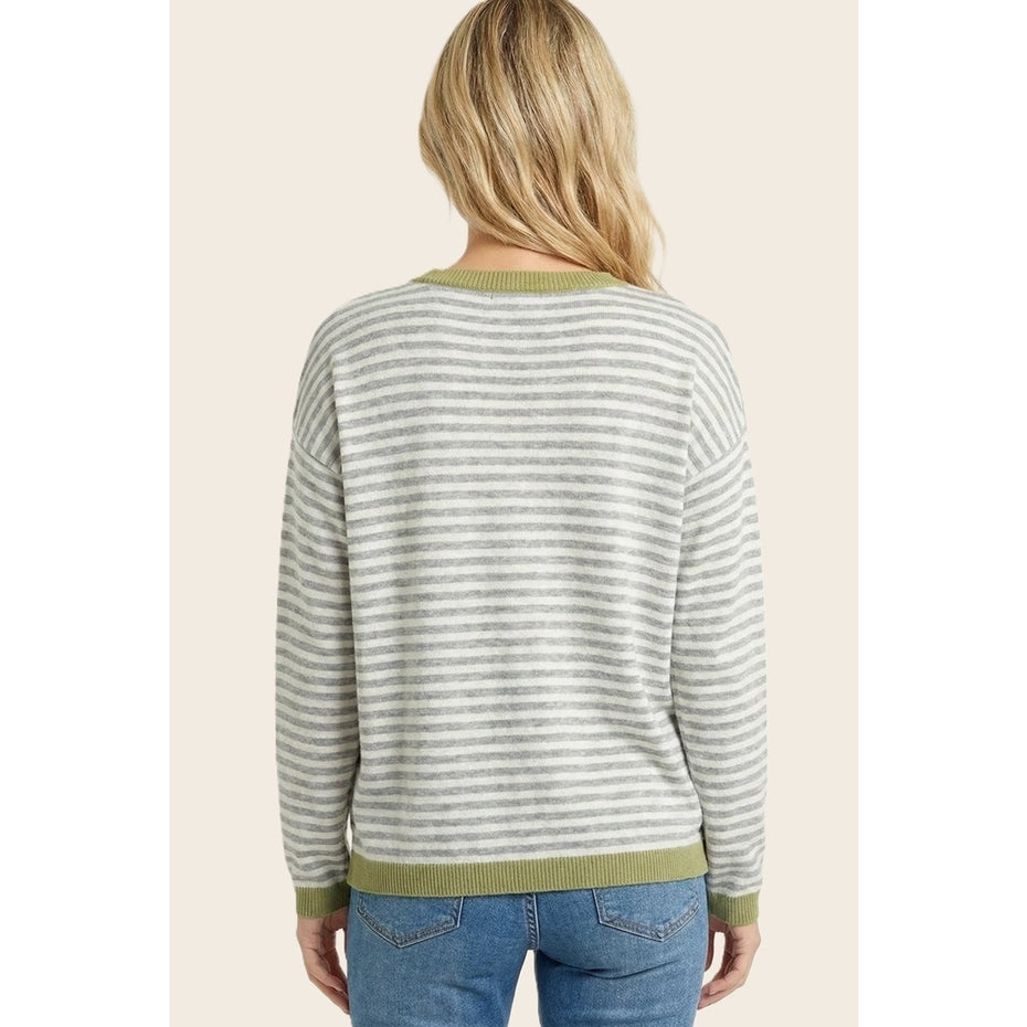 SAGE & HEATHER GREY STRIPE SWEATER