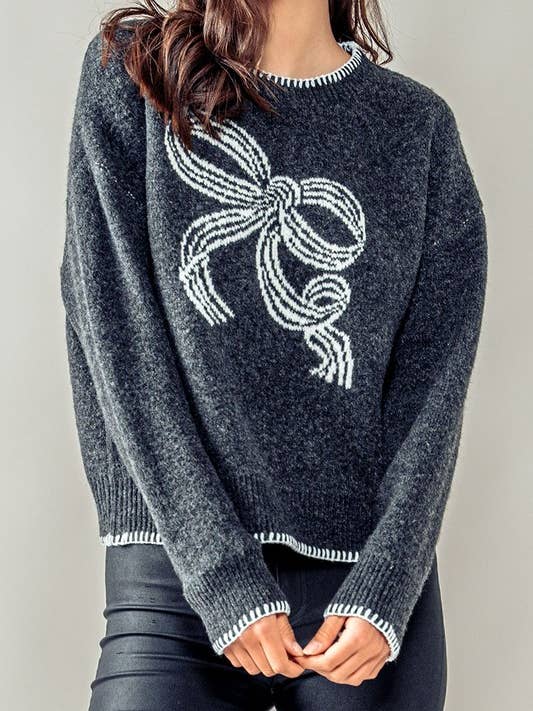 SWEET CHARCOAL BOW SWEATER