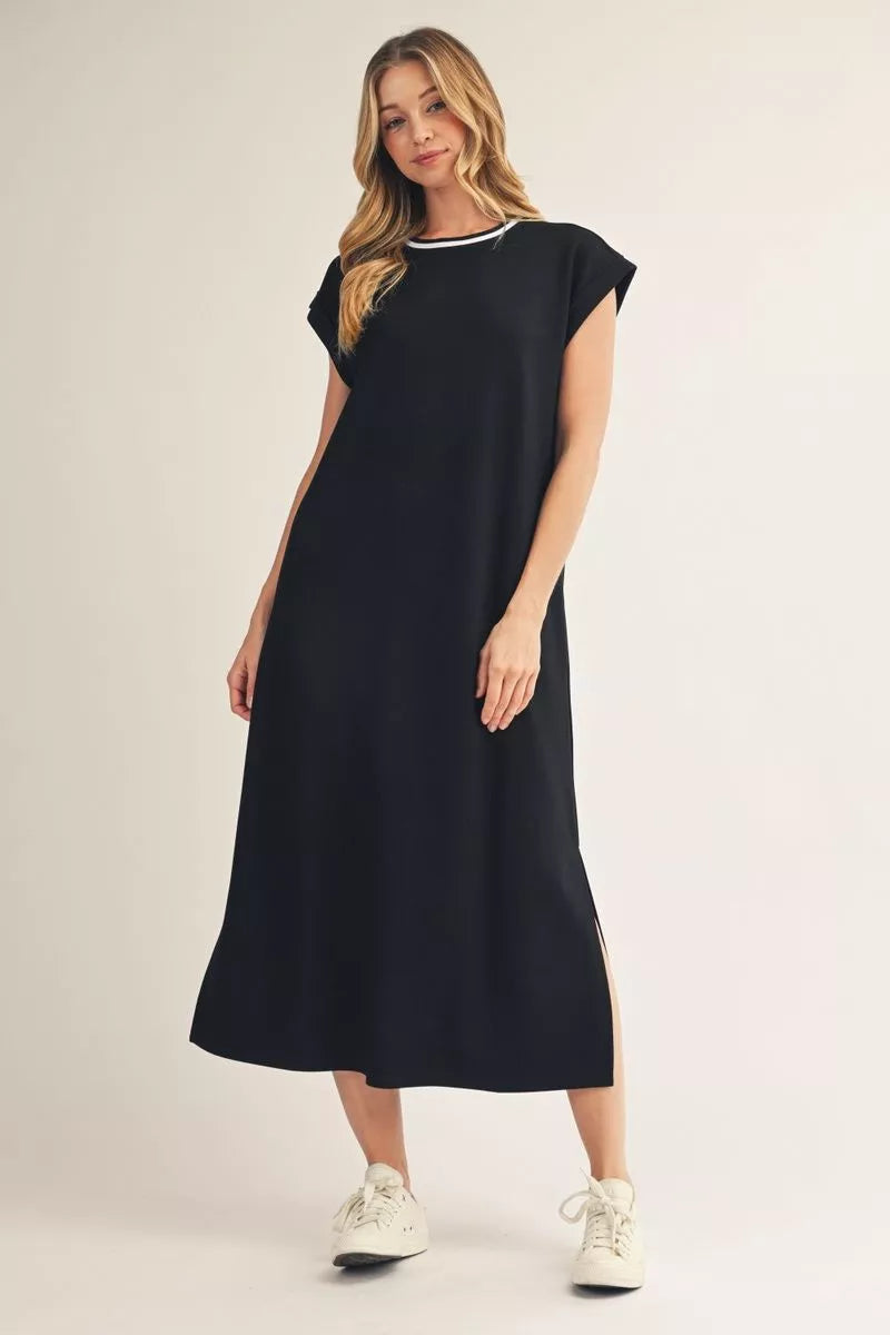 OUT & ABOUT BLACK SIDE SLIT MIDI DRESS