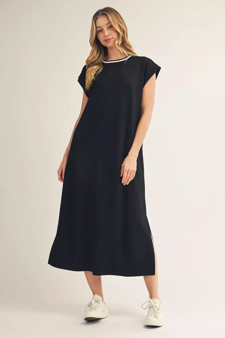 OUT & ABOUT BLACK SIDE SLIT MIDI DRESS