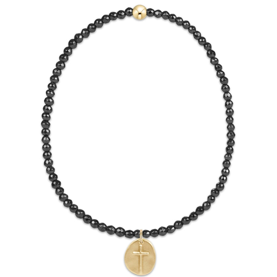 FACETED HEMATITE 2MM BEAD BRACELET W/ SMALL INSPIRE GOLD CHARM
