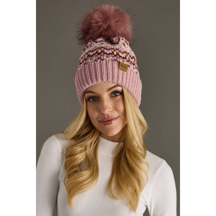 PINK, WHITE & WINE PATTERN POM HAT