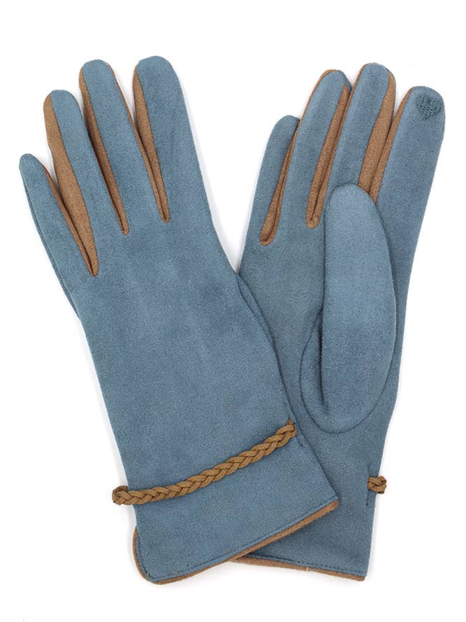 DENIM BLUE BRAIDED TRIM GLOVES